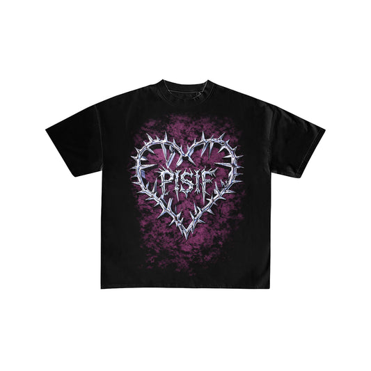 Chrome Barbed PISIF Heart Y2K Cyber Graphic T-Shirt