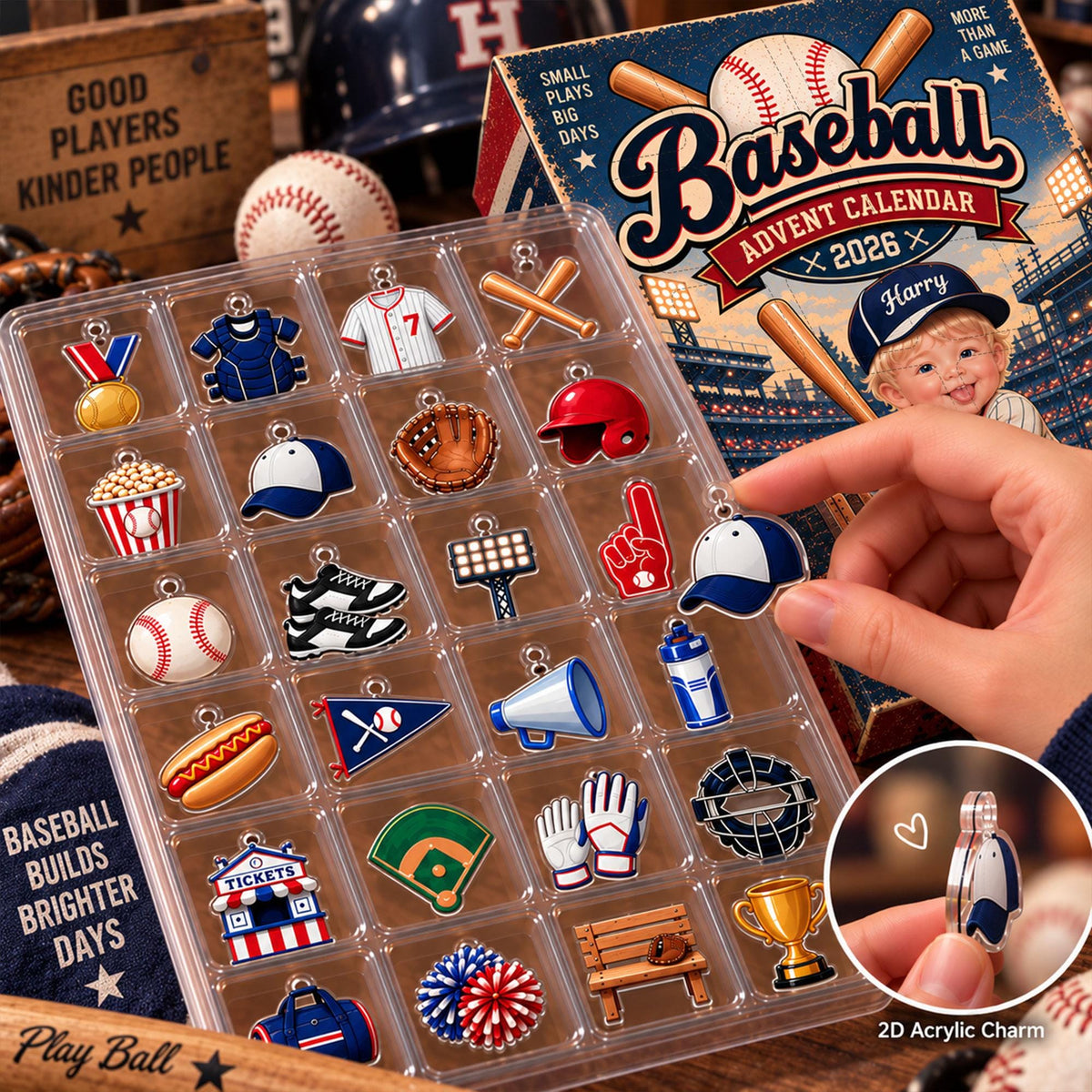 Baseball Advent Calendar 2026, Custom Name & Face Photo, Personalized Christmas Countdown