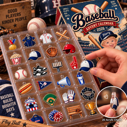 Baseball Advent Calendar 2026, Custom Name & Face Photo, Personalized Christmas Countdown