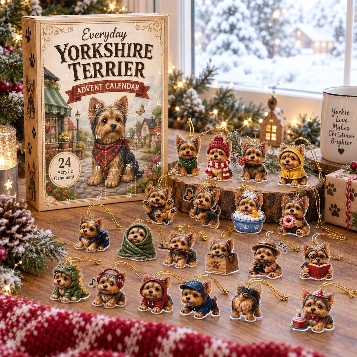 Yorkshire Terrier Advent Calendar, 24 Acrylic Ornaments, Christmas Tree Decoration (Digital Download)