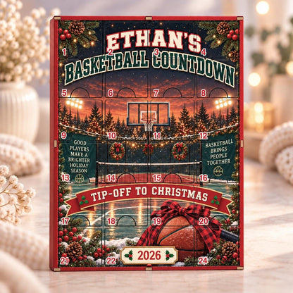 Personalized Basketball Advent Calendar, Wooden Christmas Countdown with Acrylic Charms, Custom Basketball Gift, Basketball Lover Christmas Gift