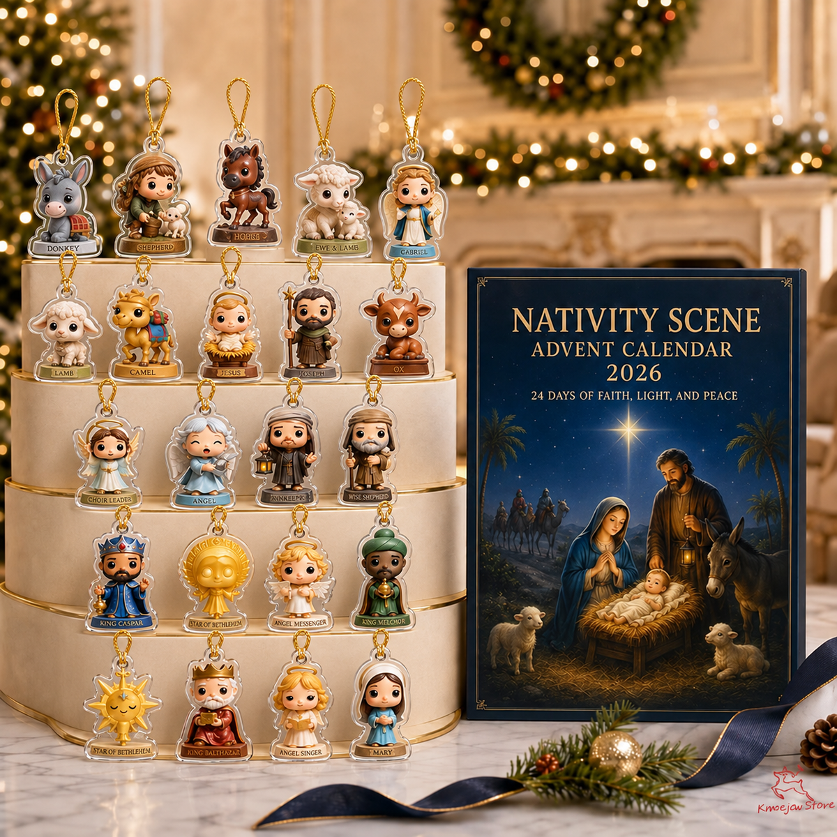 Nativity Scene Advent Calendar 2026, 2D Flat Acrylic Ornaments Box, Christmas Countdown, Nativity Lover Gift