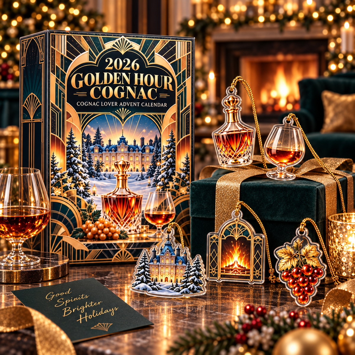 2026 Golden Hour Cognac Lover Advent Calendar, Luxury Whiskey Countdown, Christmas Holiday Gift For Men, Unique Bar Decor