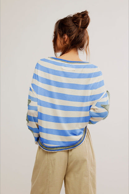 Star Sleeve Applique Stripe Sweatshirt