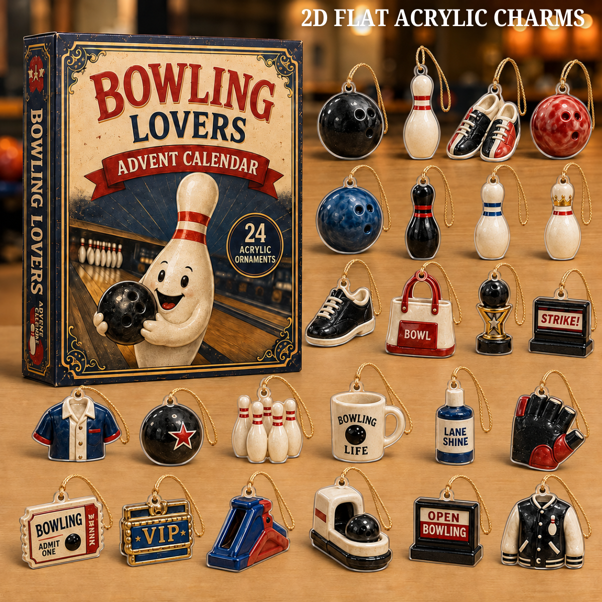 Bowling Mascot Advent Calendar 2026 - 24-Day Festive Countdown, Acrylic Charms Blind Box - Gift For Bowling Lovers
