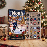 Personalized Hockey Advent Calendar 2026, 24 Ice Hockey Charms, Custom Name Christmas Countdown Gift for Hockey Players