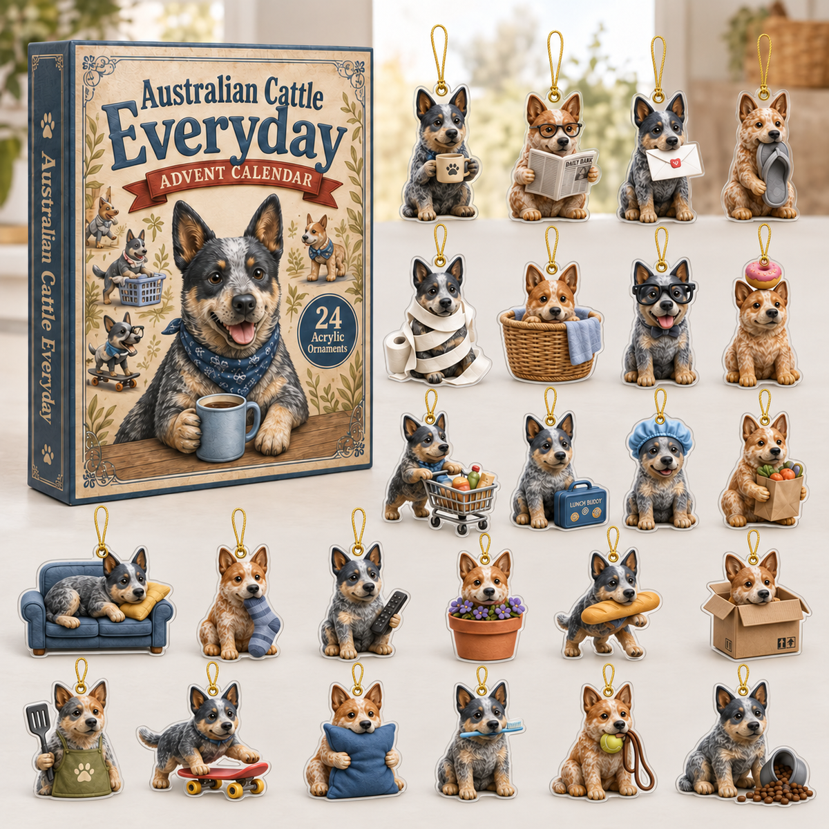 Everyday Cattle Dog Advent Calendar 2026 - 24-Day Festive Countdown, Acrylic Charms Blind Box - Gift For Dog Lovers