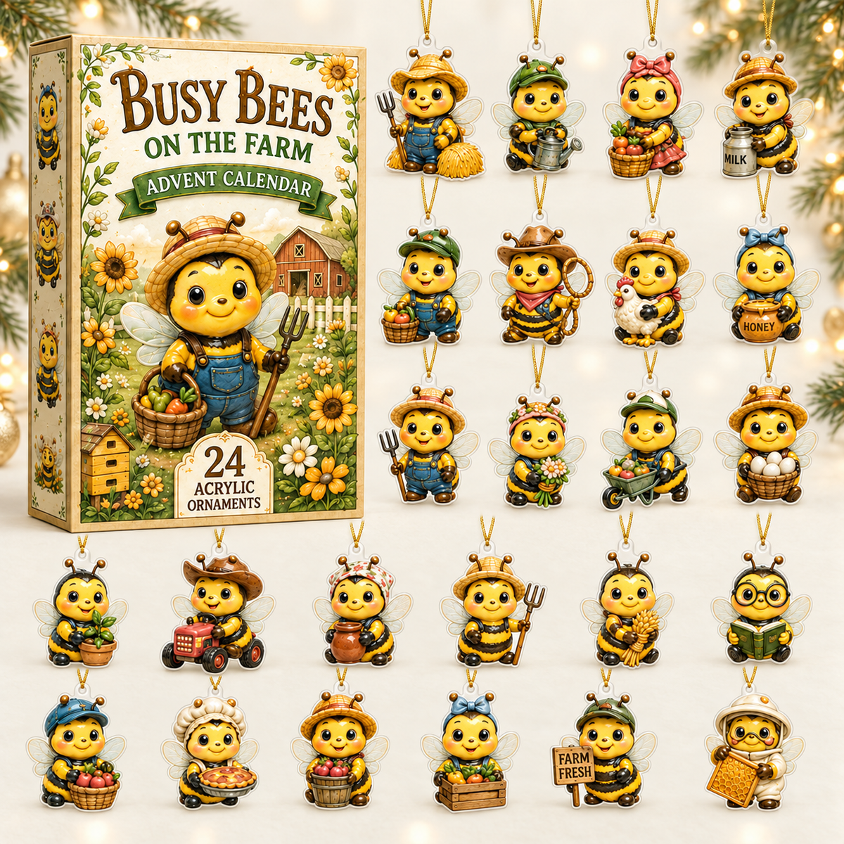 Busy Bees Advent Calendar 2026 - 24-Day Festive Countdown, Acrylic Charms Blind Box - Gift For Bee Lover