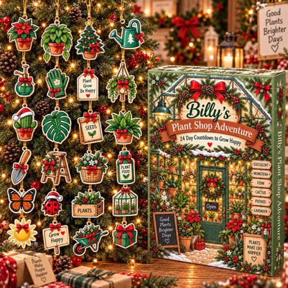 Custom Plant Shop Advent Calendar: Personalized Name, 24-Day Countdown (Acrylic or Wood)