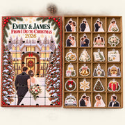 Personalized Wedding Memory Advent Calendar with 24 Custom Photo Acrylic Ornaments, Newlywed Christmas Gift, Wedding Keepsake for Couple