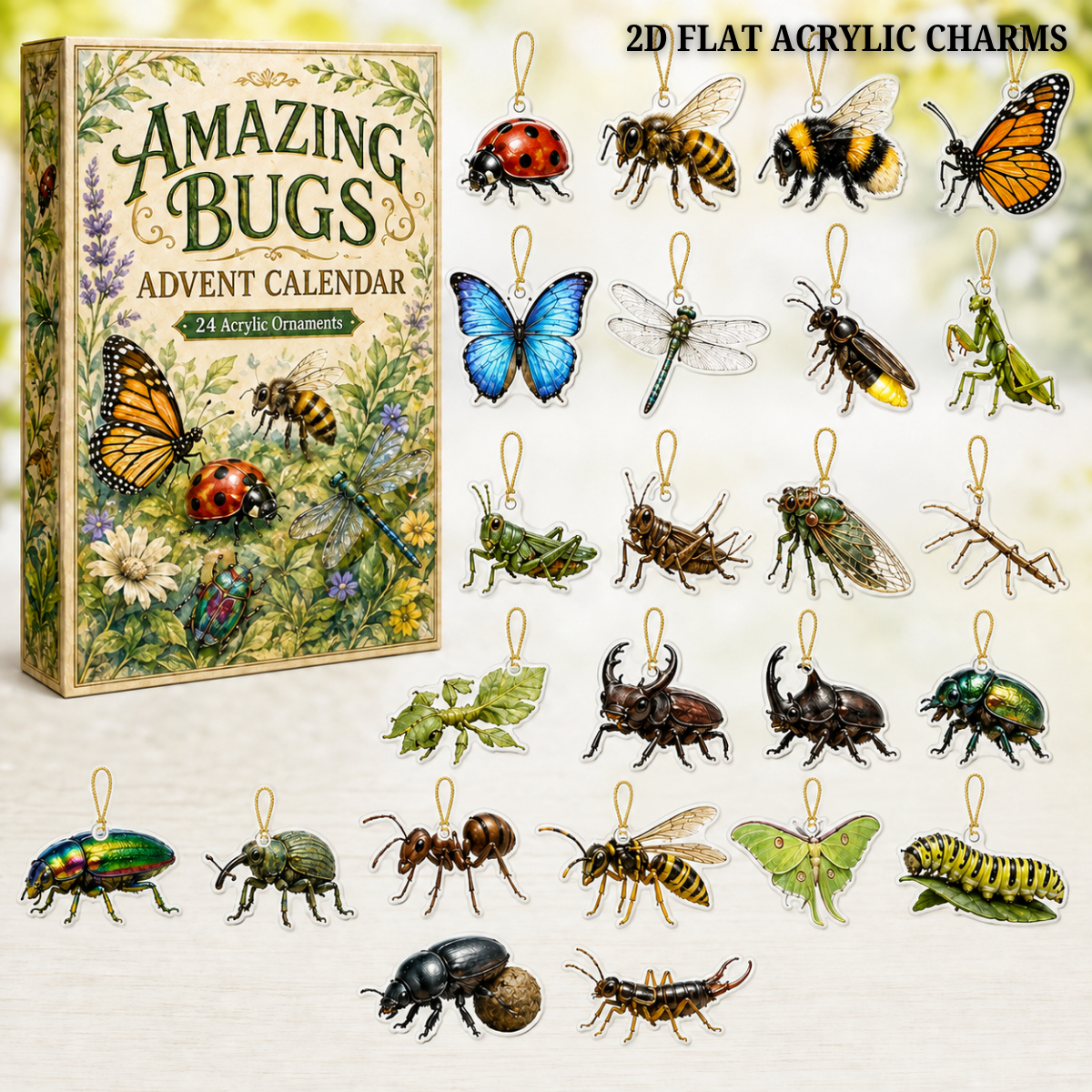 Amazing Bugs Advent Calendar 2026 - 24-Day Festive Countdown, Acrylic Charms Blind Box - Gift For Bug Lovers