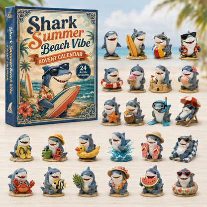 Shark Summer Beach Advent Calendar 2026 - 24-Day Festive Countdown, Acrylic Charms Blind Box - Gift For Shark Lovers