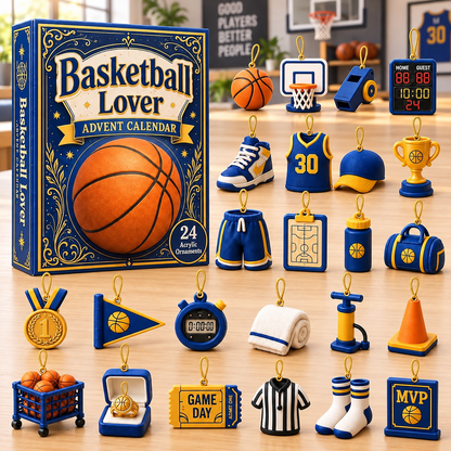 Basketball Blue Theme Advent Calendar 2026, Hoops Holiday Countdown Box, Acrylic Sports Charm Set, Athletic Fan Blind Box Gift