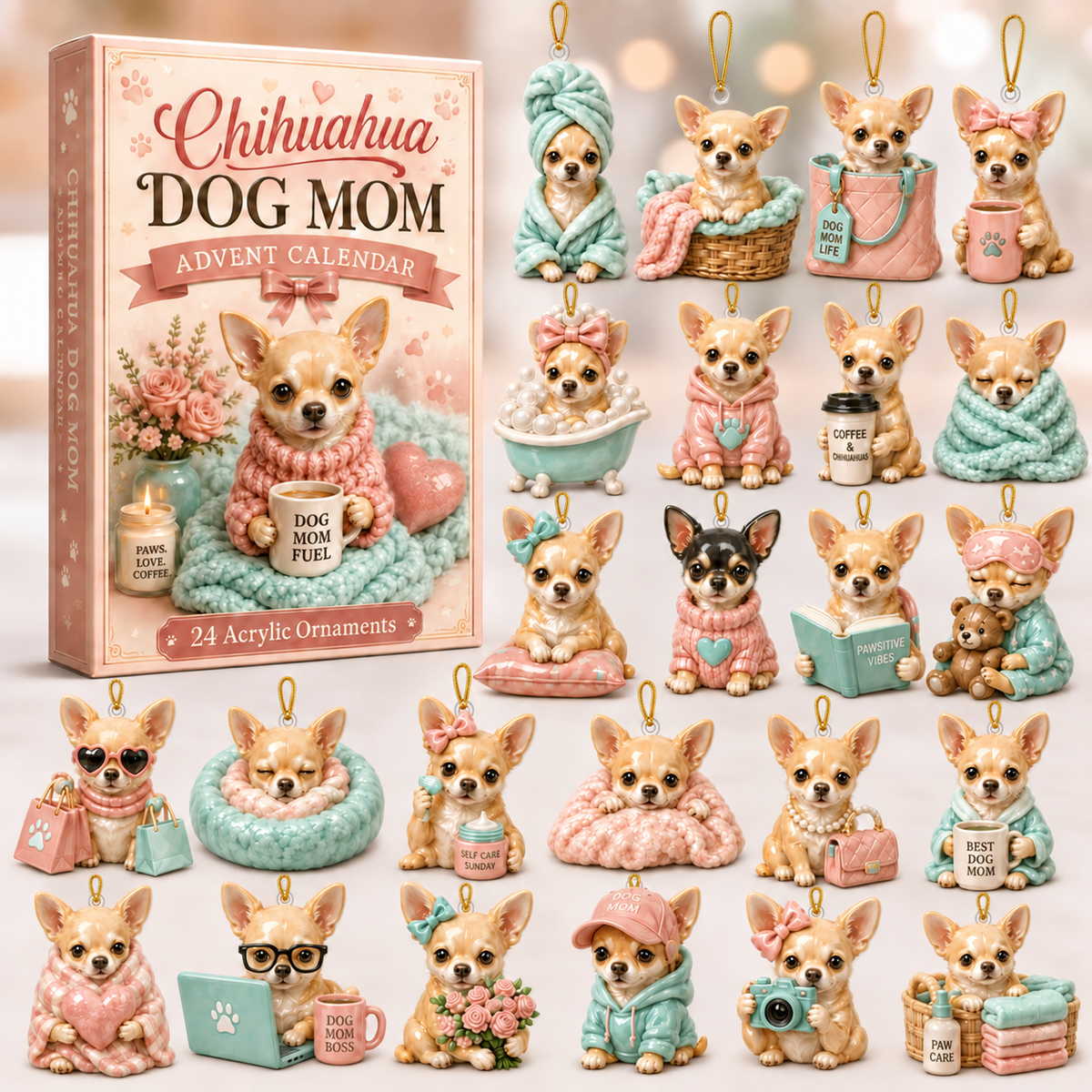 Chihuahua Dog Mom Advent Calendar 2026 - 24-Day Festive Countdown, Acrylic Charms Blind Box - Gift For Chihuahua Lovers