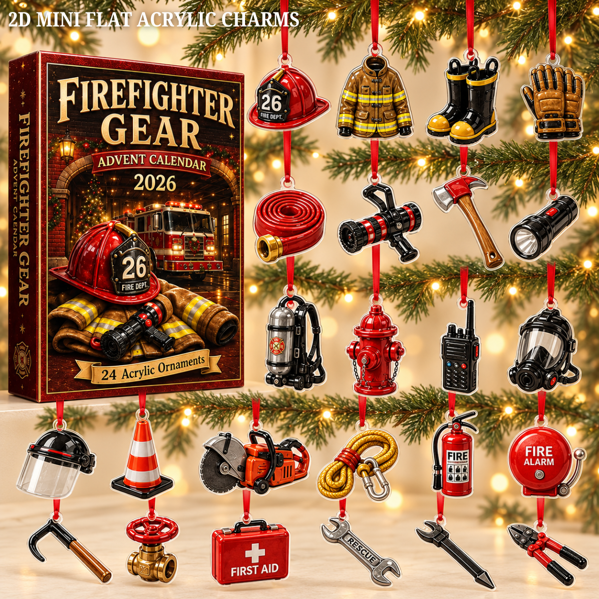 Firefighter Gear Advent Calendar 2026 - 24-Day Festive Countdown, Acrylic Charms Blind Box - Gift For Firefighters