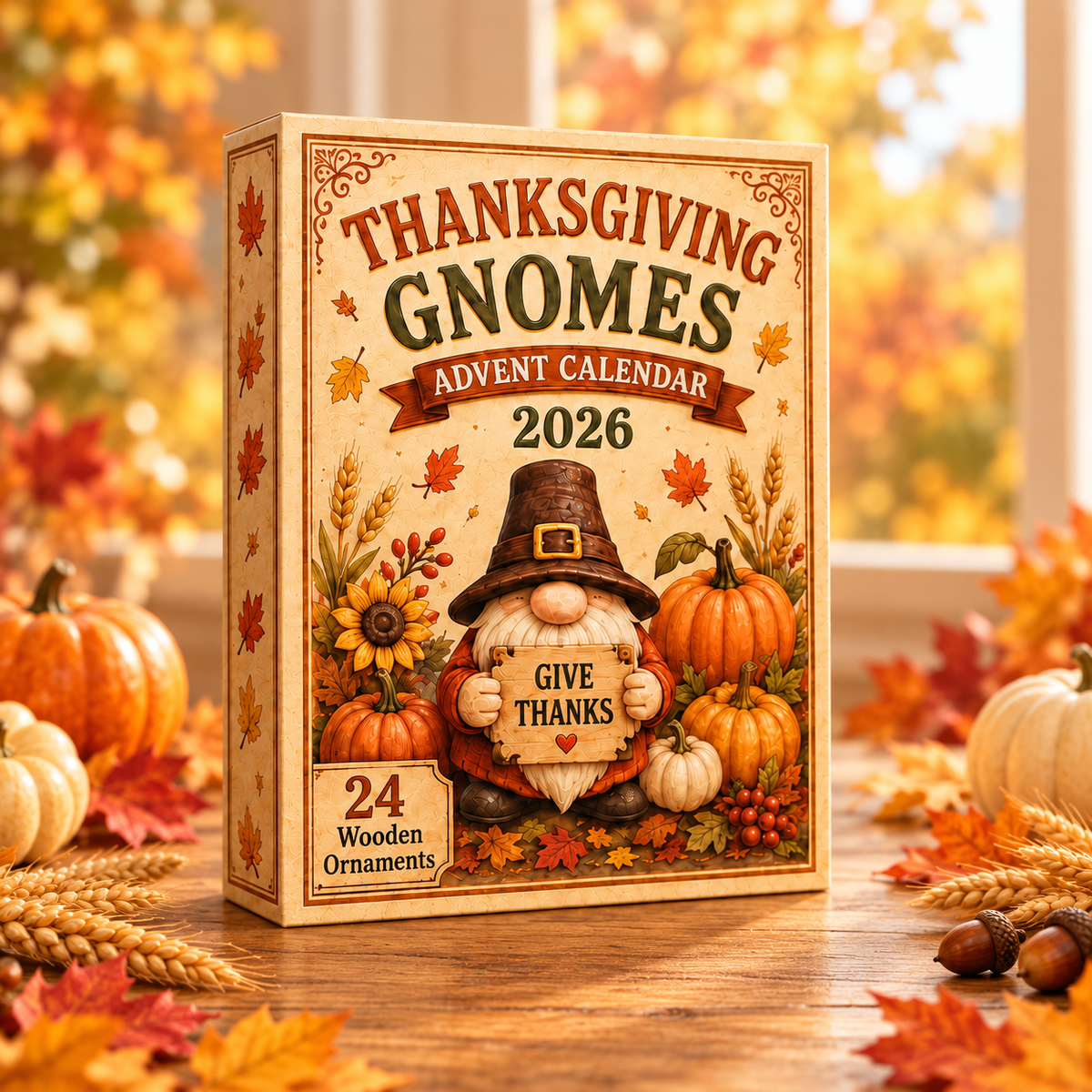 Thanksgiving Gnomes Advent Calendar 2026 - 24-Day Festive Countdown, Wooden Charms Blind Box - Gift For Family & Friends
