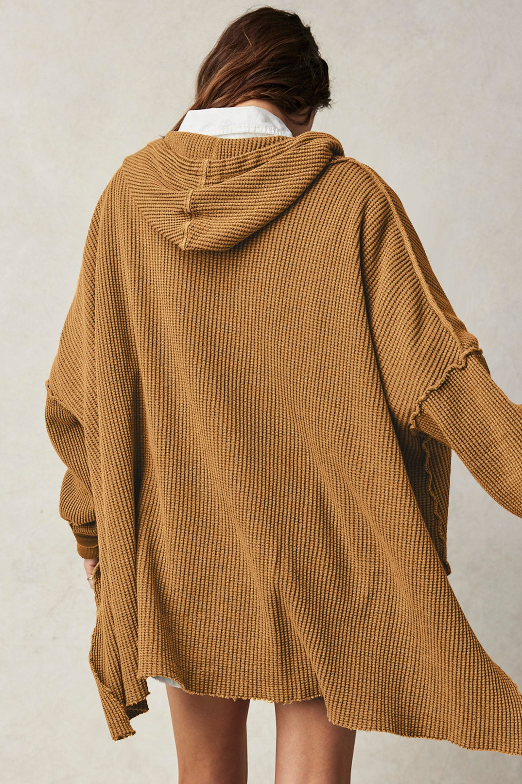Waffle Knit Oversized Pullover Hoodie