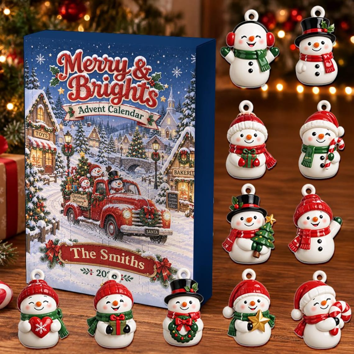 Personalized Christmas Advent Calendar 2026, 24 Snowman Acrylic Charms Countdown Box Gift