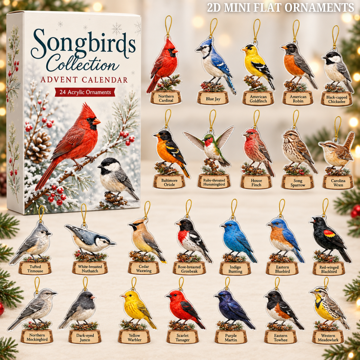 Songbirds Collection Advent Calendar 2026 - 24-Day Festive Countdown, Acrylic Charms Blind Box - Gift For Birds Lovers