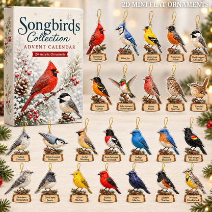 Songbirds Collection Advent Calendar 2026 - 24-Day Festive Countdown, Acrylic Charms Blind Box - Gift For Birds Lovers