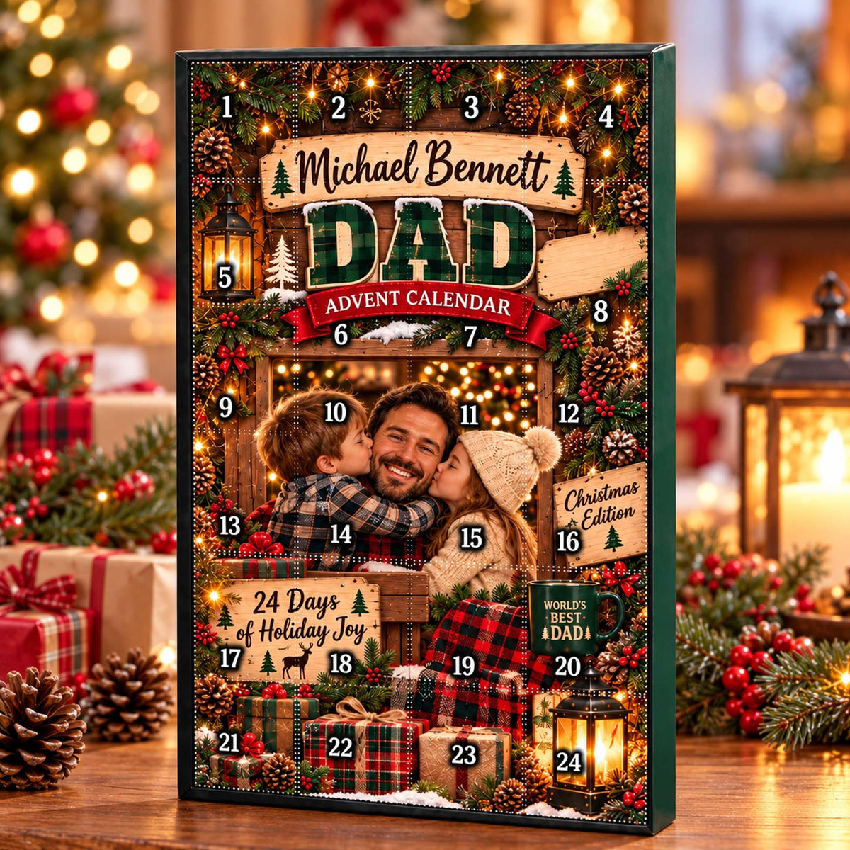 Personalized Dad Photo Advent Calendar 2026, Custom Dad Name Blind Box, 24 Day Christmas Countdown Ornament Set Gift for Dad, Xmas Countdown Dave