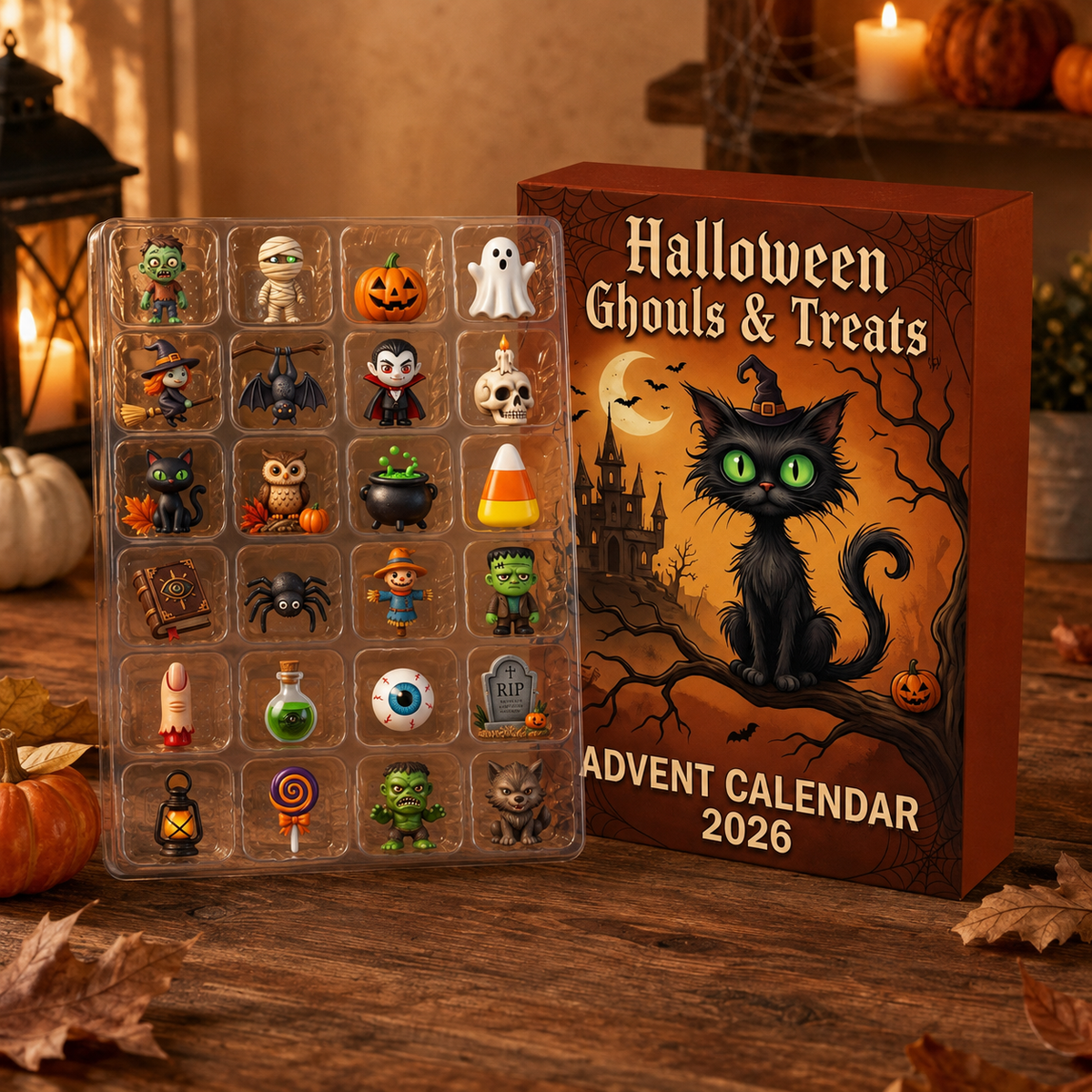Halloween Advent Calendar 2026, 24-Day Blind Box with Spooky Charms Ornaments, Ghoulish Countdown Surprise Toys for Kids and Adults