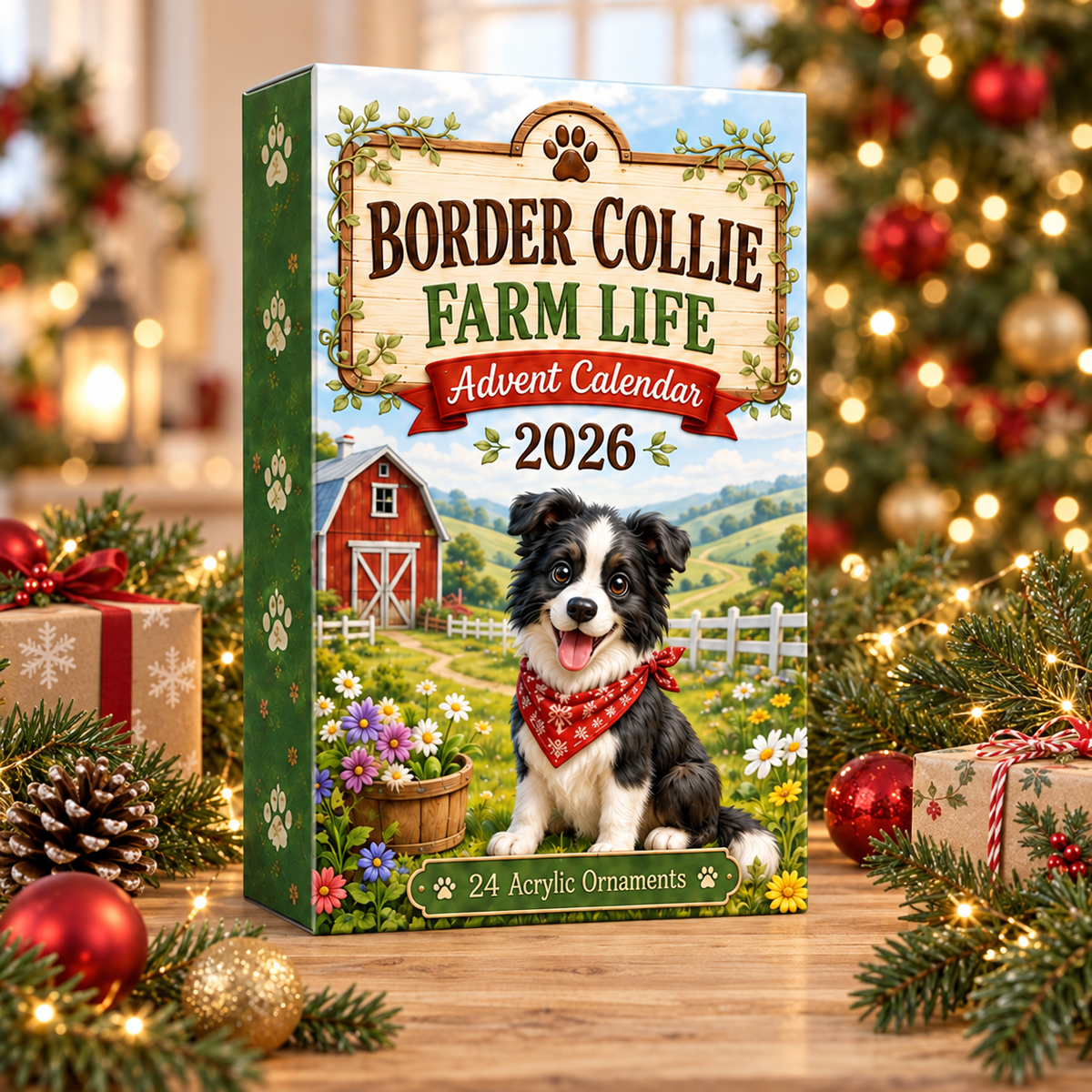 Border Collie Farm Life Advent Calendar 2026 - 24-Day Festive Countdown, Acrylic Charms Blind Box - Gift For Border Collie Lovers