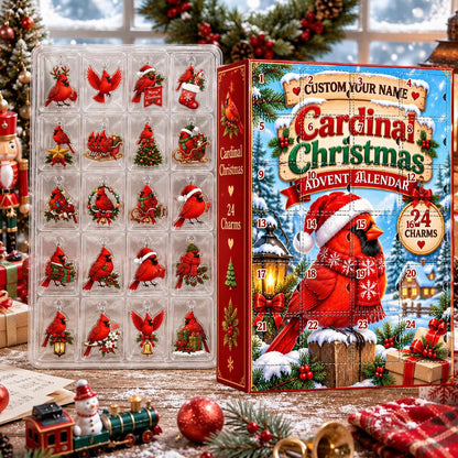 Personalized Cardinal Blind Box Advent Calendar 2026, 24 Mini Cardinal Charms, Custom Cardinal Outdoor Countdown Gift for Cardinal Lovers