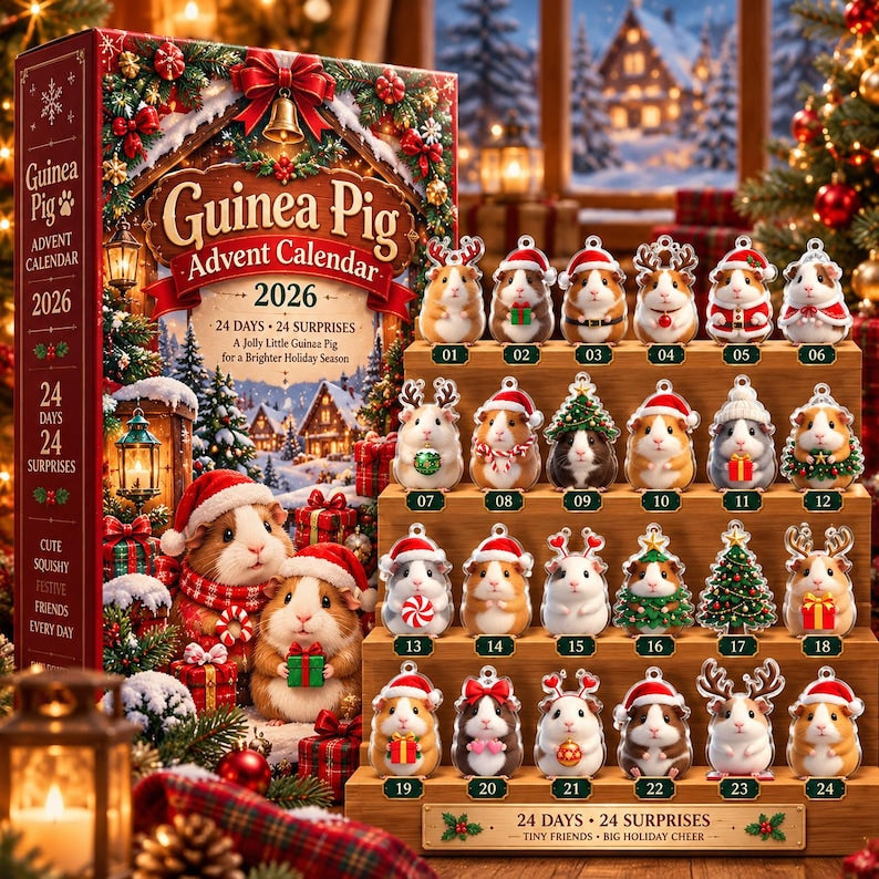 Guinea Pig Christmas Advent Calendar 2026, 24 Days of Tiny Pet Surprises, Cute Cavy Holiday Countdown Gift for Animal Lovers