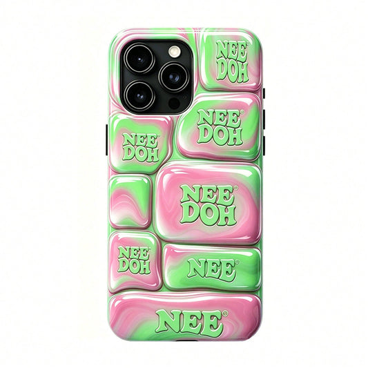Nee Doh 3D Pink Green Marble Puffy Phone Case