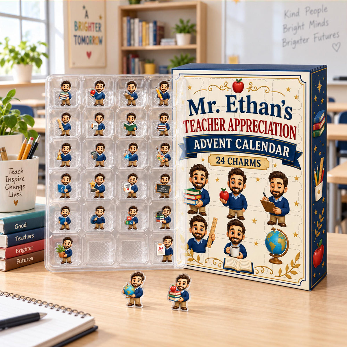 Personalized Teacher Advent Calendar: Custom Photo Blind Box, 24 Charms