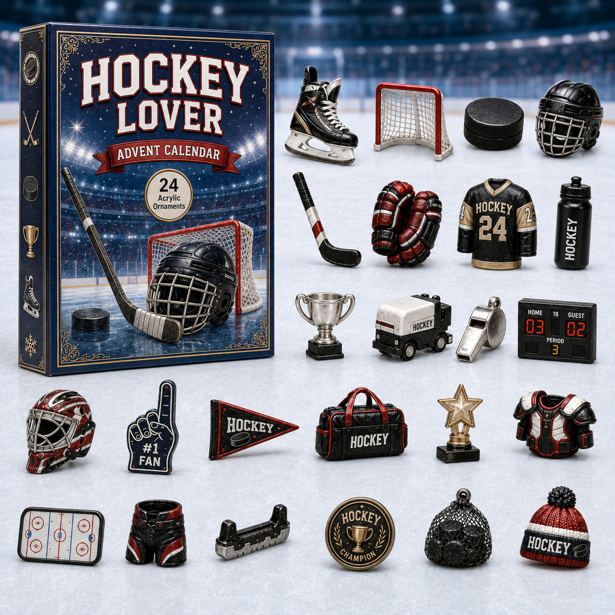 Hockey Lover Advent Calendar 2026 - 24-Day Festive Countdown, Acrylic Charms Blind Box - Gift For Sports Lovers