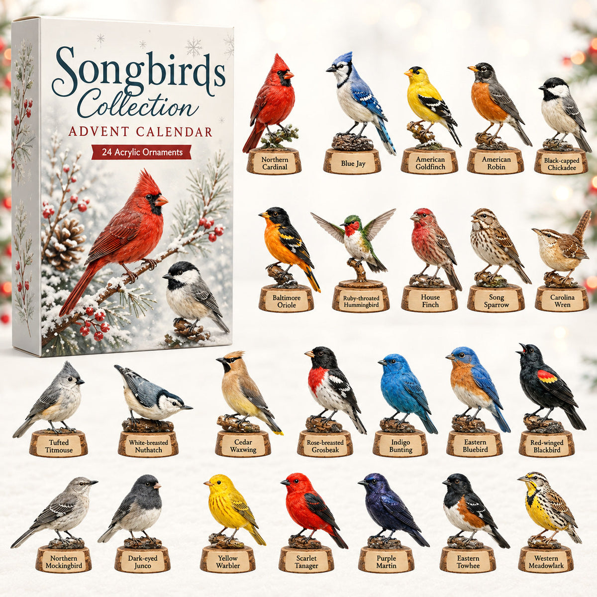Songbirds Collection Advent Calendar 2026 - 24-Day Festive Countdown, Acrylic Charms Blind Box - Gift For Birds Lovers