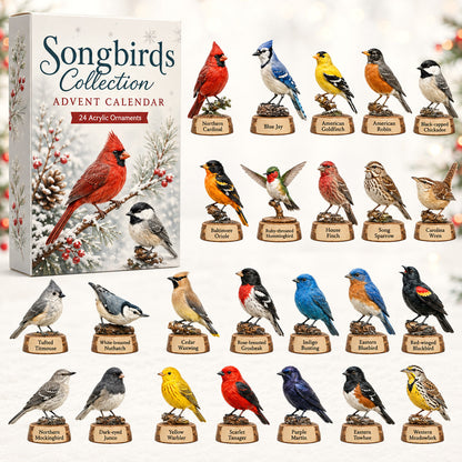 Songbirds Collection Advent Calendar 2026 - 24-Day Festive Countdown, Acrylic Charms Blind Box - Gift For Birds Lovers
