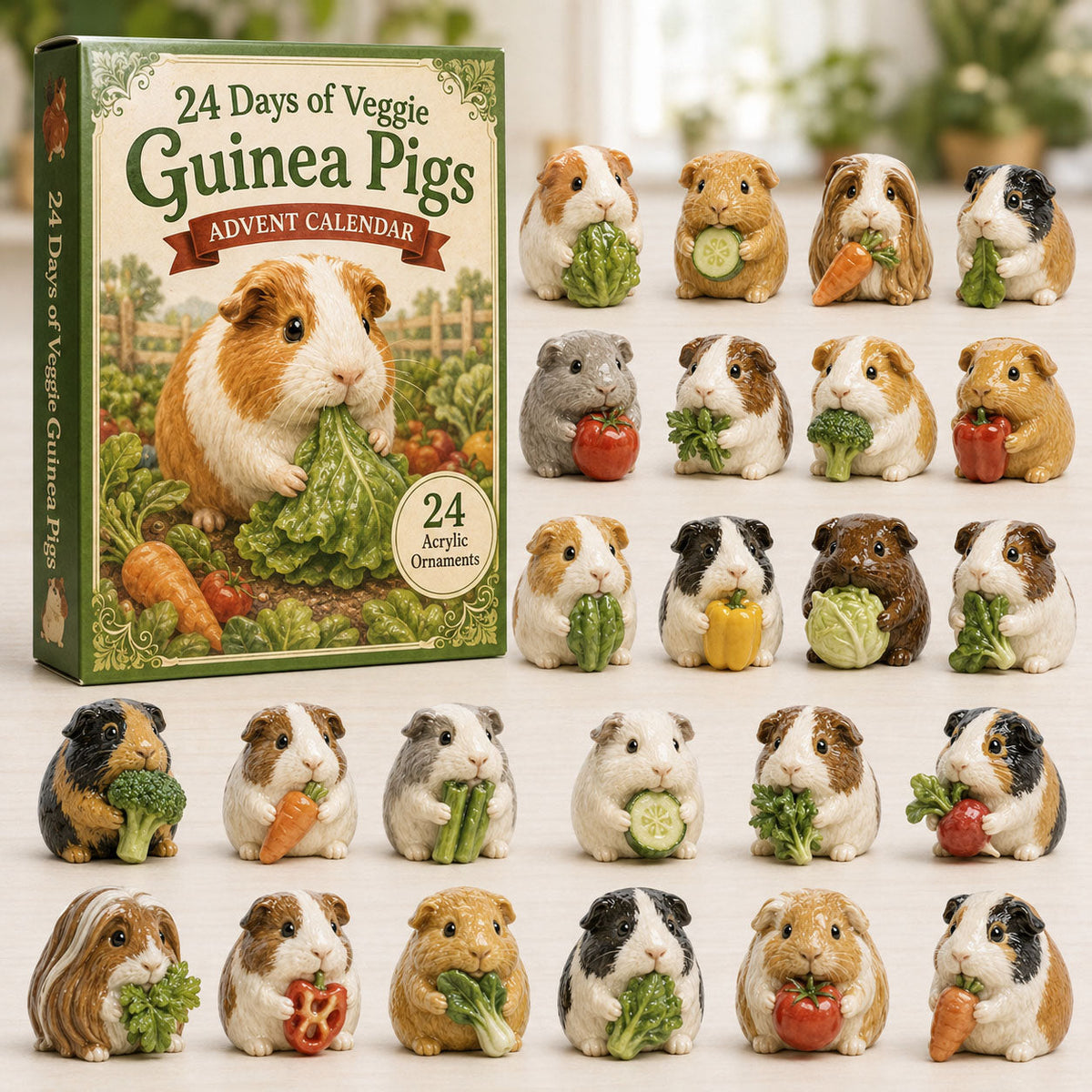 Veggie Guinea Pig Advent Calendar 2026 - 24-Day Festive Countdown, Acrylic Charms Blind Box - Gift For Guinea Pig Lovers