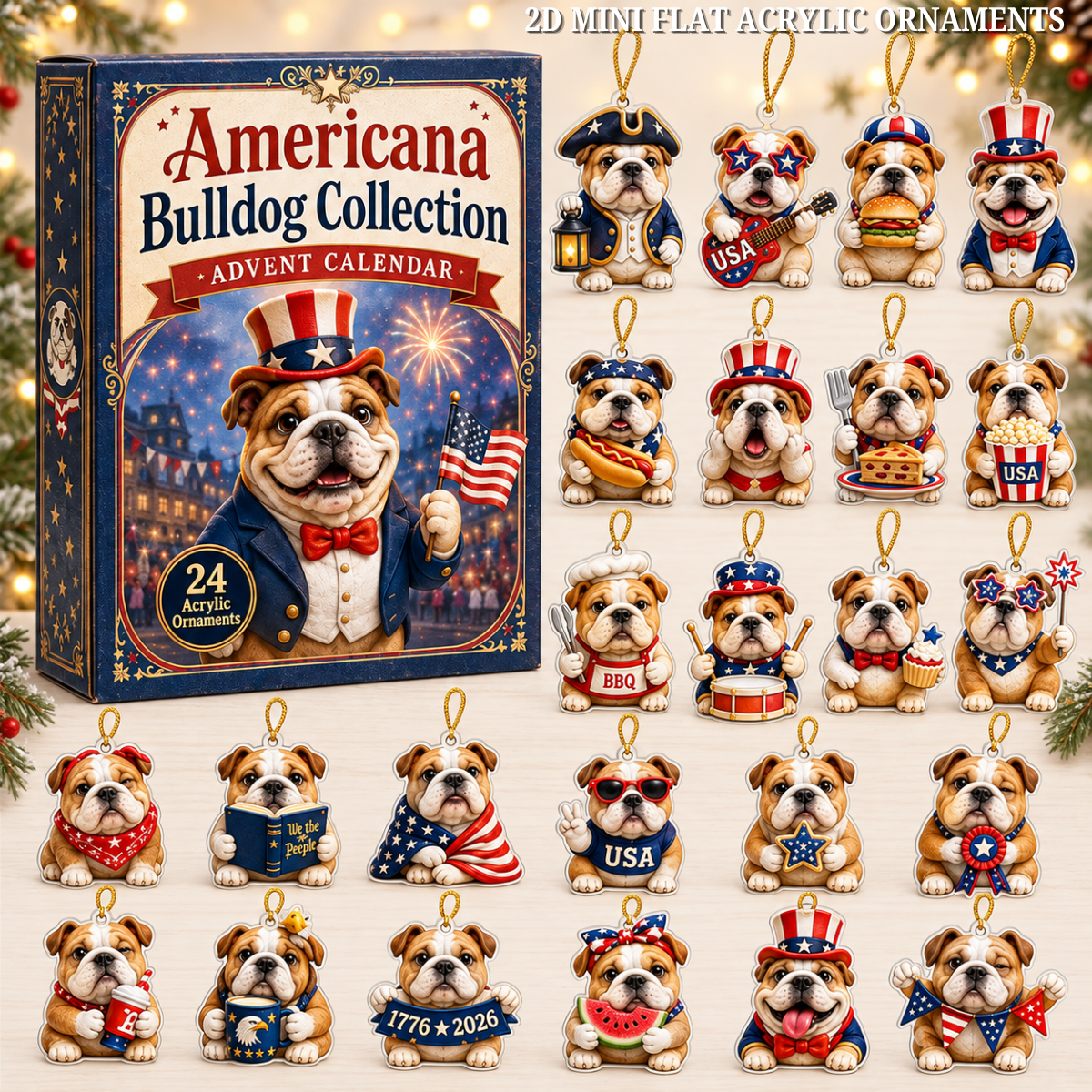 Americana Bulldog Collection Advent Calendar 2026 - 24-Day Festive Countdown, Acrylic Charms Blind Box - Gift For Bulldog Lovers