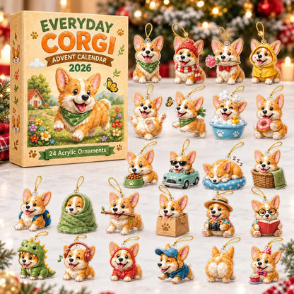 Everyday Corgi Advent Calendar 2026, 24 Day Christmas Countdown, Flat Acrylic Dog Ornaments, Gift for Corgi Lovers, Holiday Tree Decorations