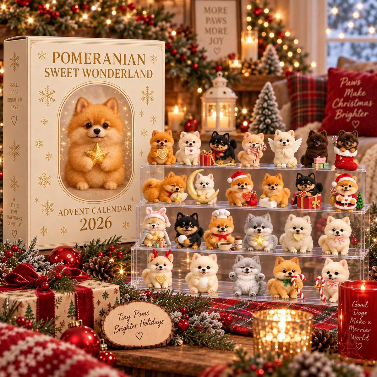 Pomeranian Christmas Advent Calendar 2026, 24 Acrylic Dog Ornaments Countdown Box, Dog Lover Gift & Decor
