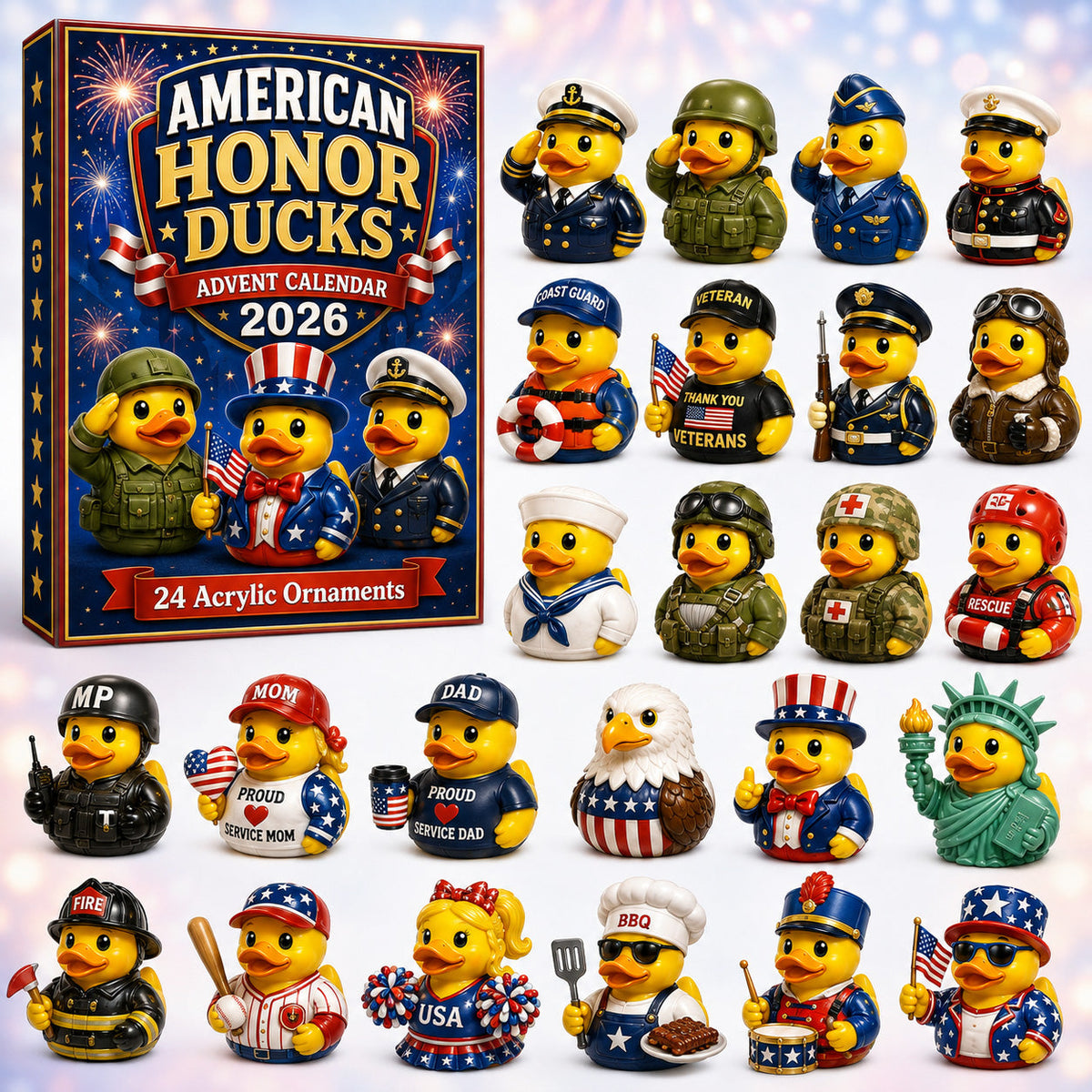 American Honor Rubber Duck Advent Calendar 2026 - 24-Day Festive Countdown, Acrylic Charms Blind Box - Gift For Family & Friends