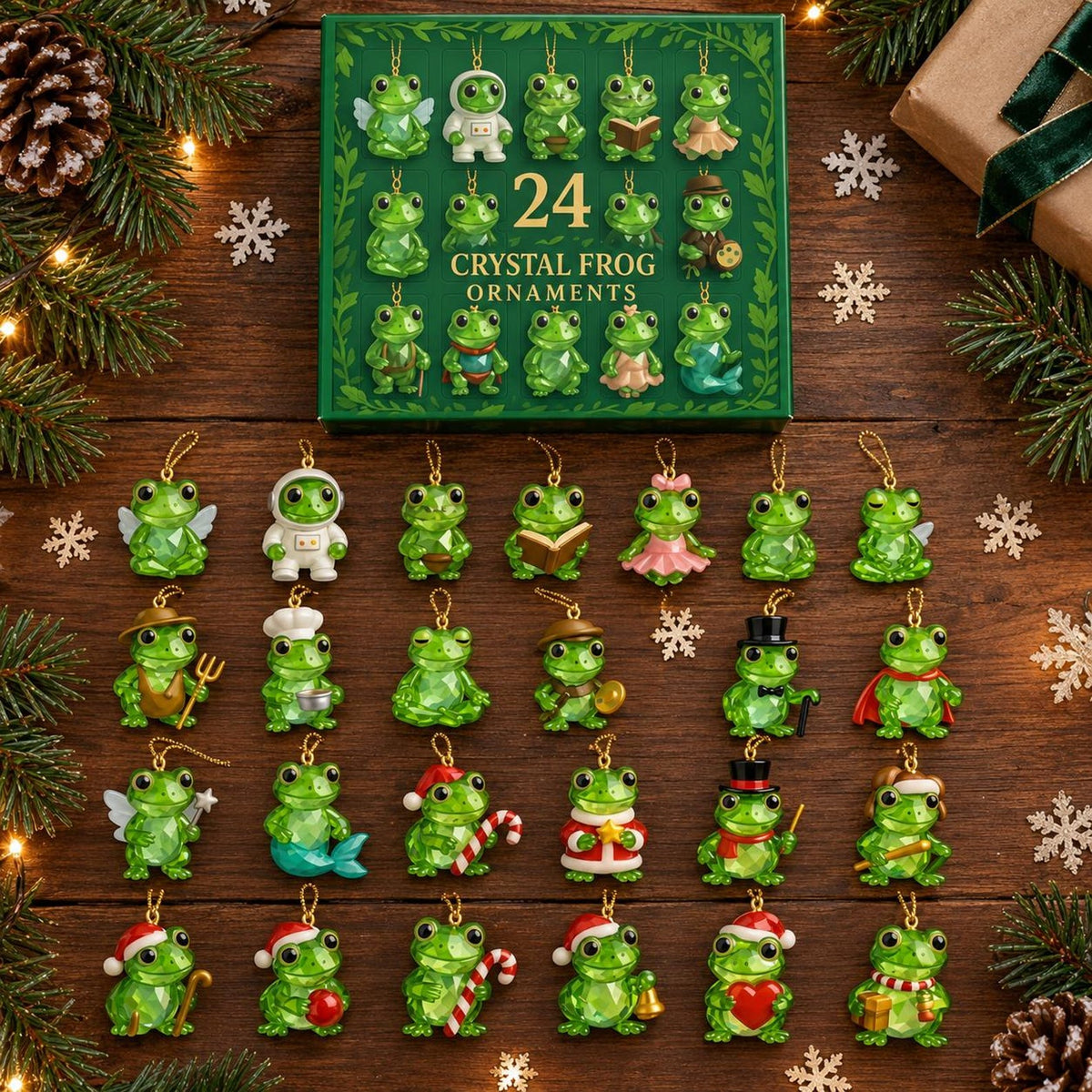 Frog 2D Advent Calendar 2026, 24 Crystal Frog Ornaments, Cute Christmas Countdown, Frog Lover Gift, Xmas Tree Decorations Amelia