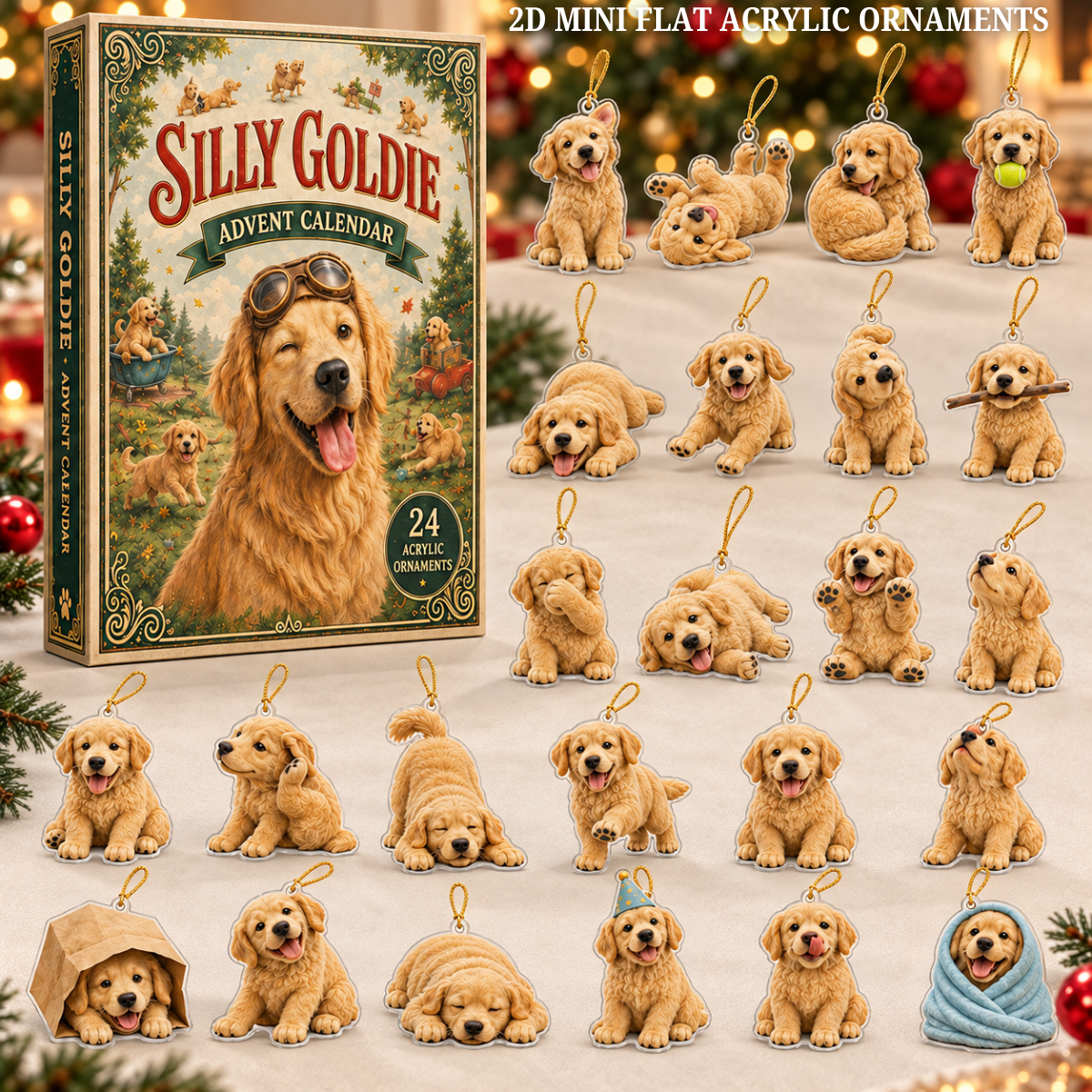 Silly Goldie Advent Calendar 2026 - 24-Day Festive Countdown, Acrylic Charms Blind Box - Gift For Dog Lovers