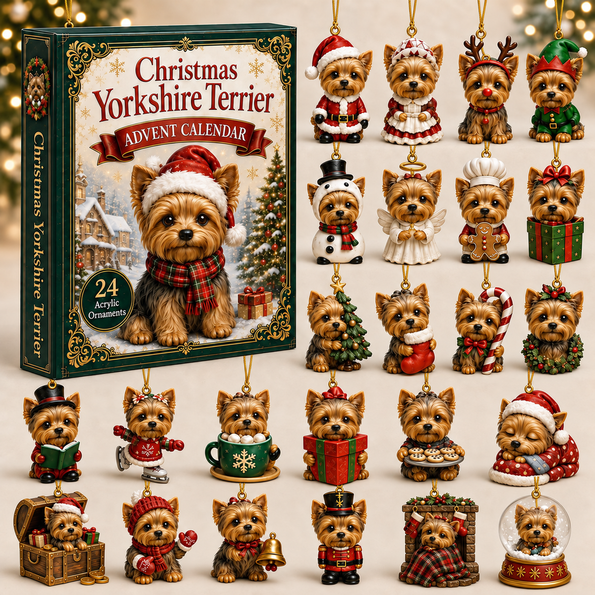 Christmas Yorkshire Terrier Advent Calendar 2026 - 24-Day Festive Countdown, Acrylic Charms Blind Box - Gift For Dog Lovers