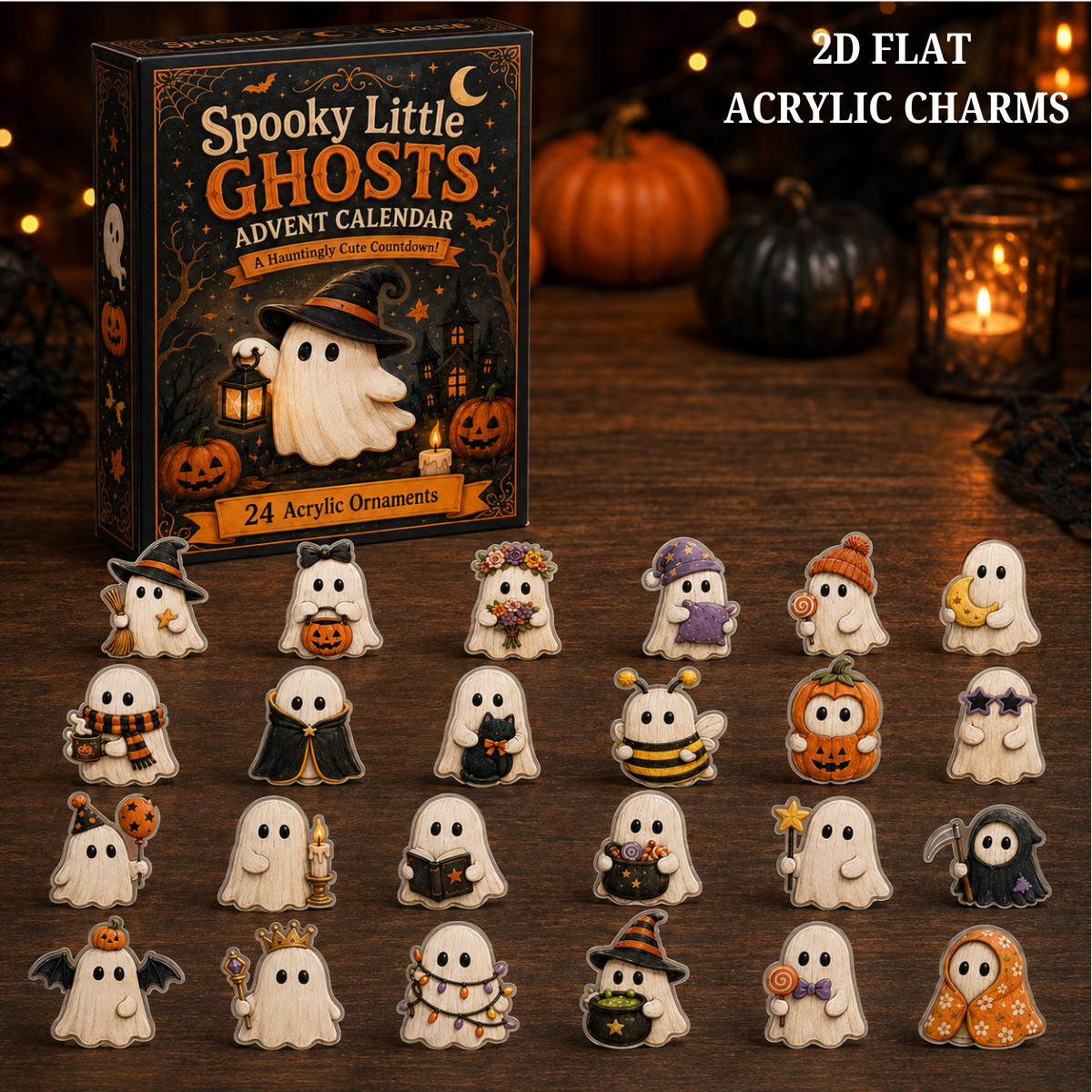 Spooky Little Ghosts Advent Calendar 2026 - 24 Day Spirits Countdown, Acrylic Charms Blind Box - Gift For Halloween Lovers