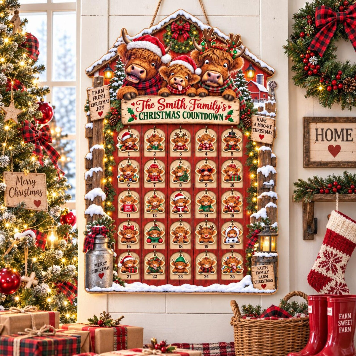 Personalized Highland Cow Christmas Advent Calendar 2026, 24 Day Mini Cow Figurines Countdown Calendar, Christmas Decor, Farmhouse Decor