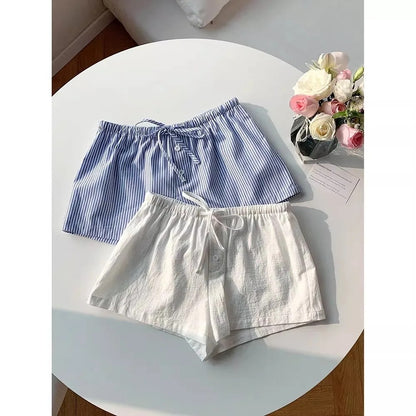 Pink Striped High-Waist Button Cotton Boxer Shorts