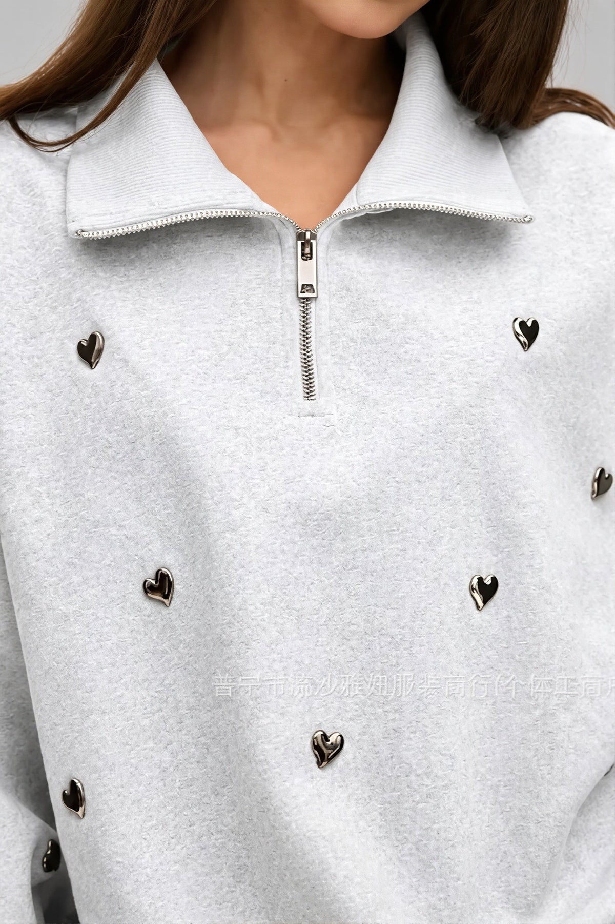 Heart Stud Half Zip Sweatshirt