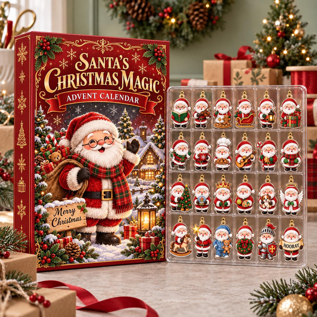 Santa Christmas Blind Box Advent Calendar, 24 Acrylic Charms, Cute Holiday Ornament Set, Christmas Countdown Collector Gift Set 2026