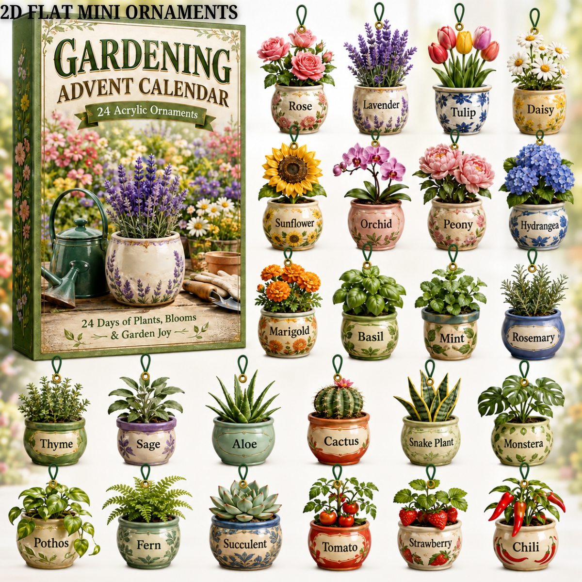 Gardening Plants Advent Calendar 2026 - 24-Day Festive Countdown, Acrylic Charms Blind Box - Gift For Gardening Lovers