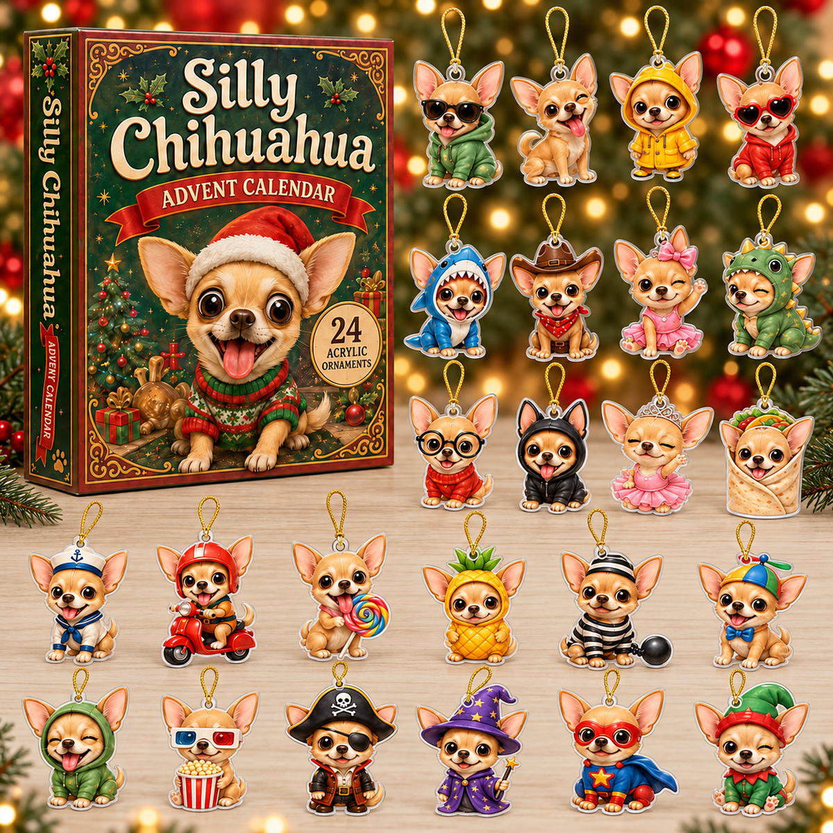 Silly Chihuahua Advent Calendar 2026 - 24-Day Festive Countdown, Acrylic Charms Blind Box - Gift For Chihuahua Lovers