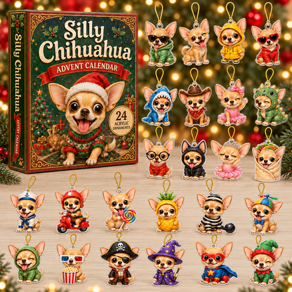 Silly Chihuahua Advent Calendar 2026 - 24-Day Festive Countdown, Acrylic Charms Blind Box - Gift For Chihuahua Lovers